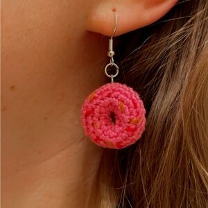 Handcrafted Pink Donut Crochet Earrings